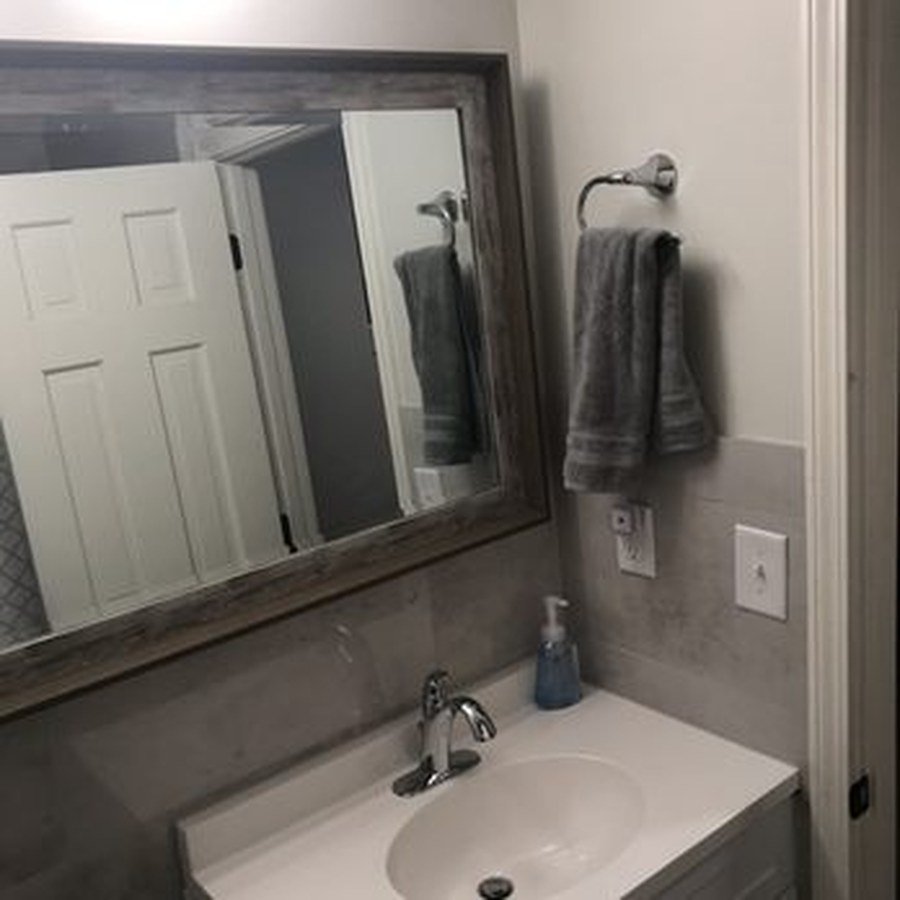 Updated bathroom vanity and mirror
